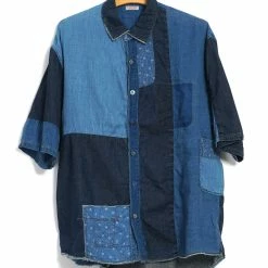 KAPITAL KATMANDU | Short Sleeve Patchwork Shirt | Indigo