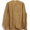 KAPITAL PENNY SHIRT | Gauze Linen Herringbone Shirt | Gold -Heschung shop EK 598 Gauze Linen Herringbone Stand Penny Shirt 1