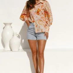 Quincy Top ORANGE FLORAL -Heschung shop L4A1562 12776.1648178998