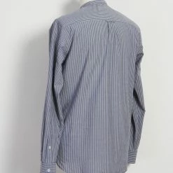 HANSEN GARMENTS ANTE | Collarless Shirt | Small Blue Stripes -Heschung shop ante collarless shirt small blue stripes hansen garments 499126