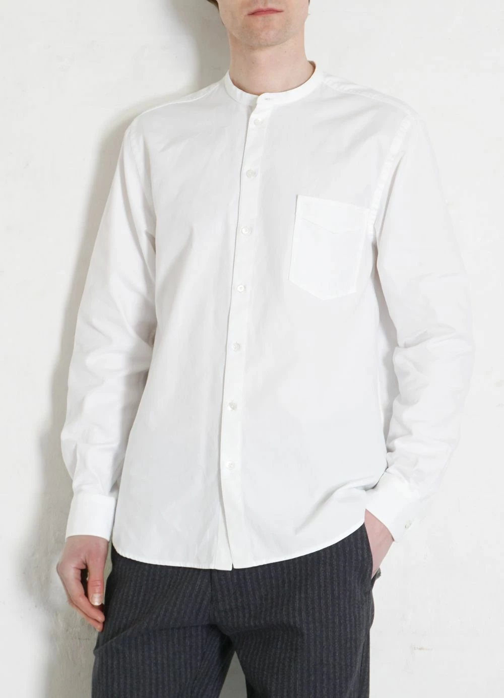 HANSEN GARMENTS ANTE | Collarless Shirt With Chest Pocket | White 4 HANSEN GARMENTS ANTE | Collarless Shirt With Chest Pocket | White - Image 2