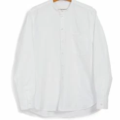 HANSEN GARMENTS ANTE | Collarless Shirt With Chest Pocket | White