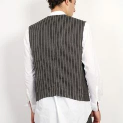 HANSEN GARMENTS BEN | Crewneck Waistcoat | Taupe Stripes 8 HANSEN GARMENTS BEN | Crewneck Waistcoat | Taupe Stripes -Heschung shop ben crewneck waistcoat taupe stripes 144557