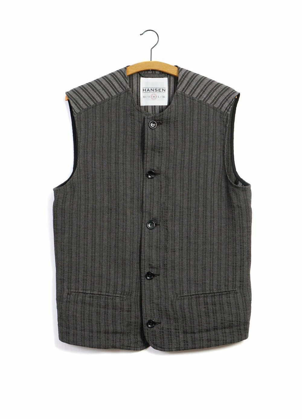 HANSEN GARMENTS BEN | Crewneck Waistcoat | Taupe Stripes 3 HANSEN GARMENTS BEN | Crewneck Waistcoat | Taupe Stripes