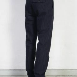 HANSEN GARMENTS FINN | Side Buckle Regular Trousers | Blue Pin -Heschung shop finn side buckle regular trousers blue pin hansen garments 814036