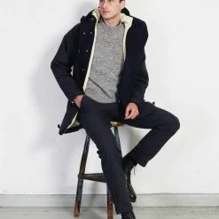 HANSEN GARMENTS FINN | Side Buckle Regular Trousers | Blue Pin -Heschung shop finn side buckle regular trousers blue pin hansen garments 888321