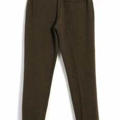 HANSEN GARMENTS FINN | Side Buckle Regular Trousers | Brown Herringbone -Heschung shop finn side buckle regular trousers brown herringbone hansen garments 418798