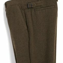 HANSEN GARMENTS FINN | Side Buckle Regular Trousers | Brown Herringbone -Heschung shop finn side buckle regular trousers brown herringbone hansen garments 913750