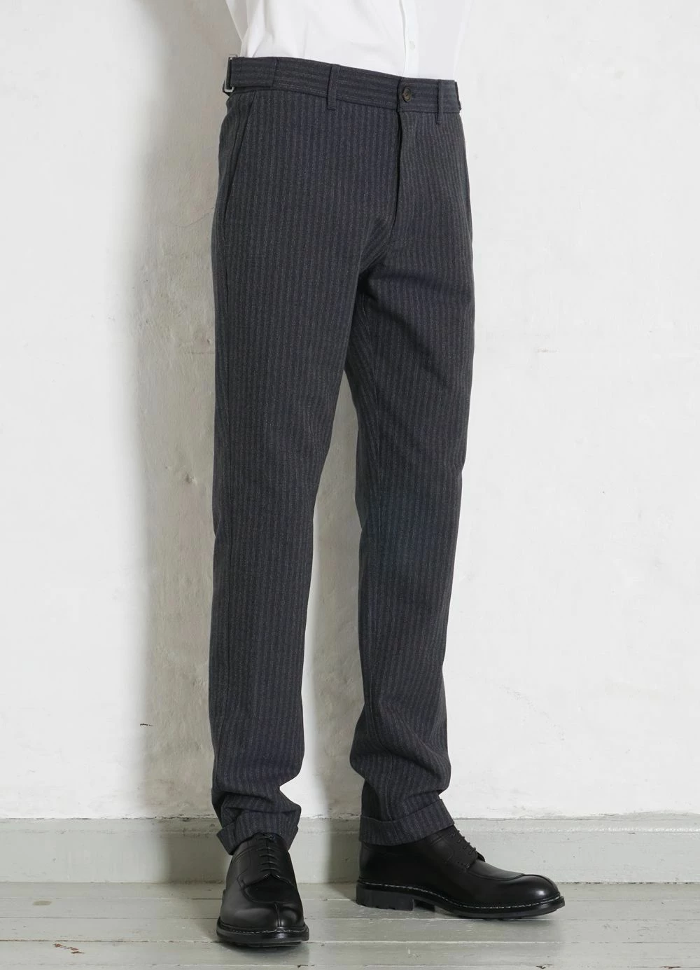 HANSEN GARMENTS FINN | Side Buckle Regular Trousers | Grey Pin 4 HANSEN GARMENTS FINN | Side Buckle Regular Trousers | Grey Pin - Image 2
