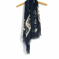 KAPITAL PERSIMMON | Large Bandana Fringe Stole | Navy