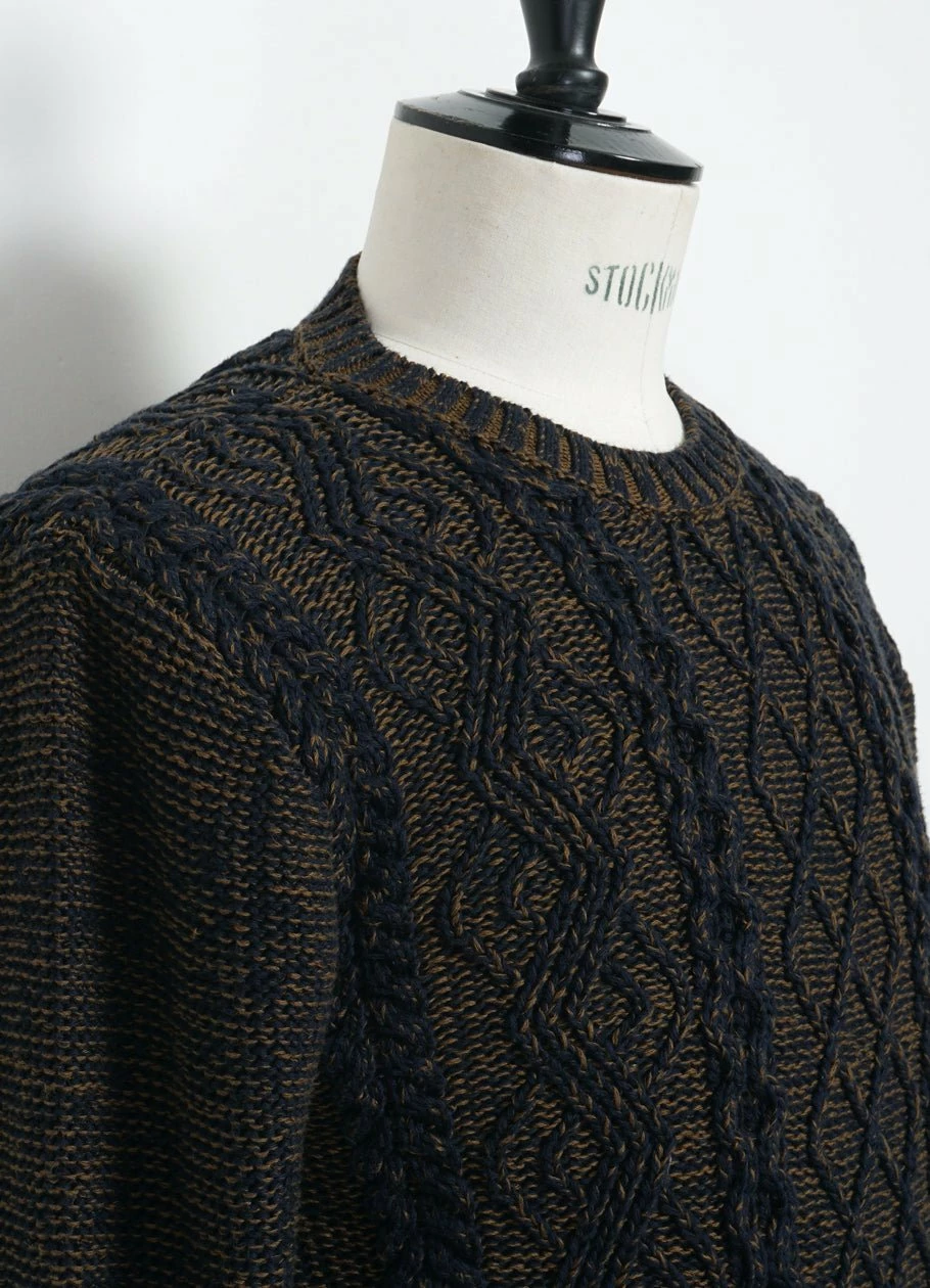 INIS MEÁIN PLATED BEACH SWEATER | Pima Cotton Knitwear | Brown/Navy 4 INIS MEÁIN PLATED BEACH SWEATER | Pima Cotton Knitwear | Brown/Navy - Image 2
