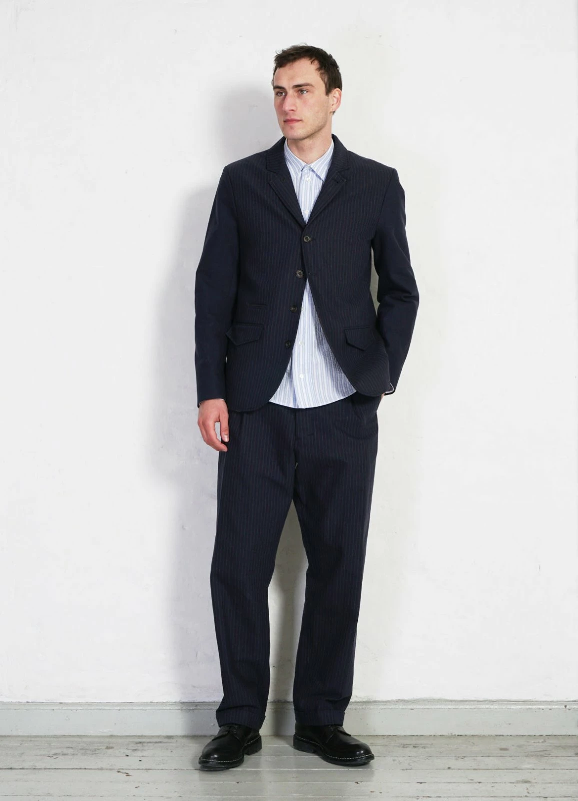 HANSEN GARMENTS SUNE | Pleated Wide Cut Trousers | Blue Pin 4 HANSEN GARMENTS SUNE | Pleated Wide Cut Trousers | Blue Pin - Image 2