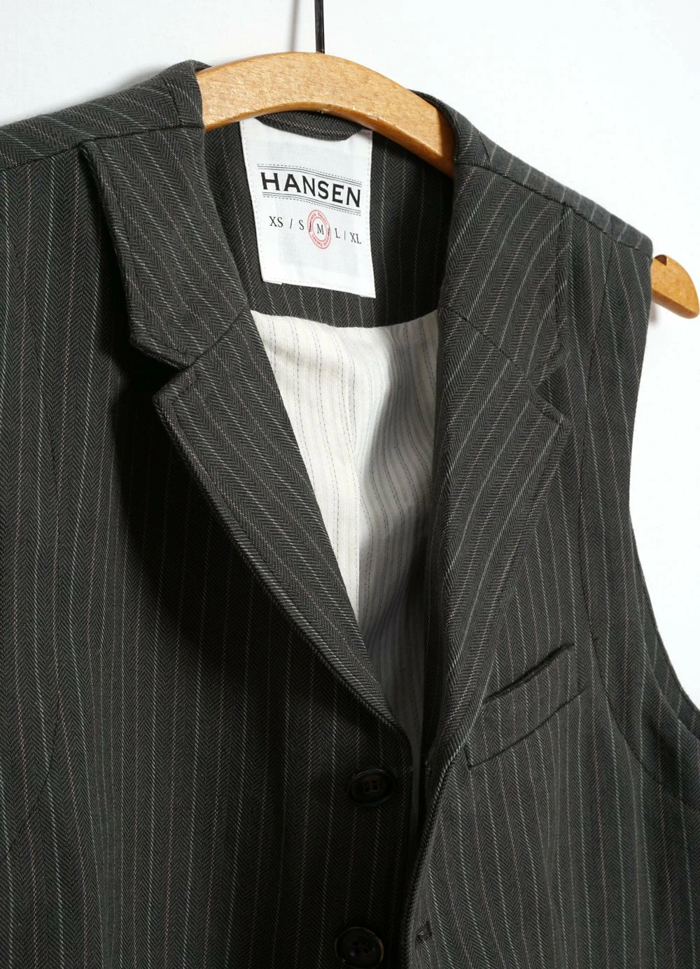 HANSEN GARMENTS WILLIAM | Lapel Waistcoat | Khaki Pin 7 HANSEN GARMENTS WILLIAM | Lapel Waistcoat | Khaki Pin - Image 5