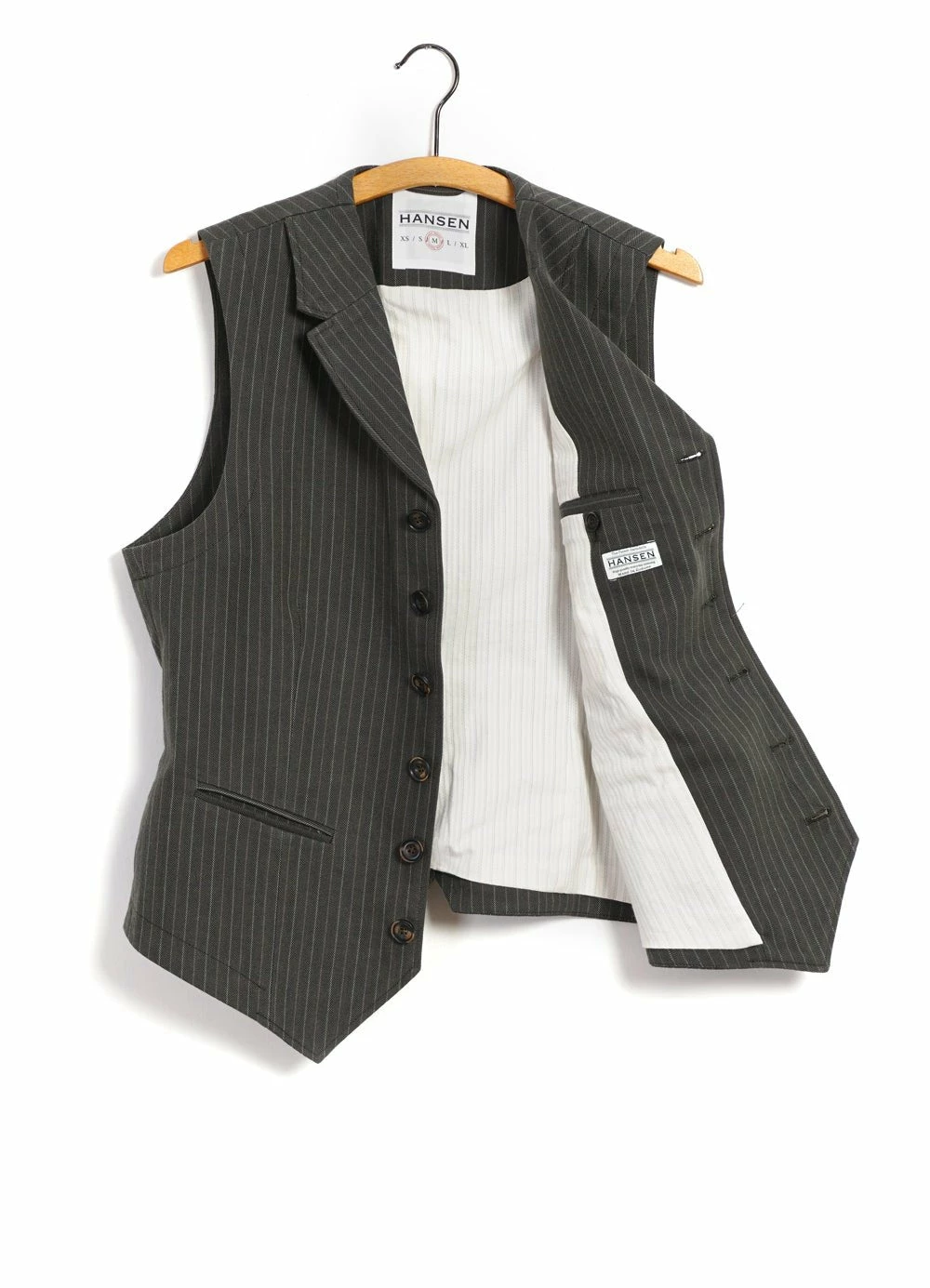 HANSEN GARMENTS WILLIAM | Lapel Waistcoat | Khaki Pin 8 HANSEN GARMENTS WILLIAM | Lapel Waistcoat | Khaki Pin - Image 6